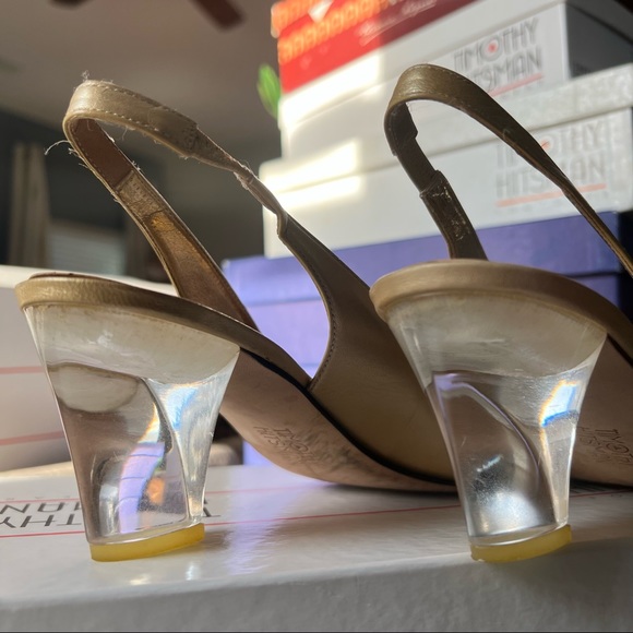Timothy Hitsman Vintage Clear Heel Gold pointy toe sling back pump 7.5 - Picture 7 of 11